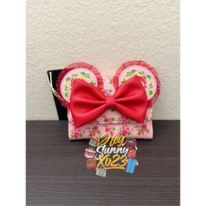 Loungefly Disney Minnie Mouse Pink & Red Roses Ears Figural Flap Wallet